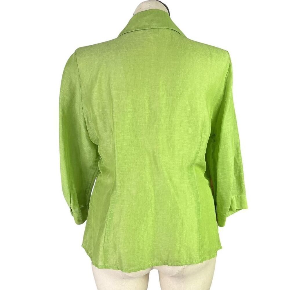 Coldwater Creek Top Women 1X Green Linen Silk Pleated 3/4 Sleeve Button Up Shirt - Picture 5 of 7
